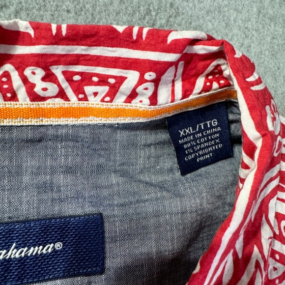Tommy Bahama Shirt Men XXL Tall Seersucker Red Tribal Hawaiian Button Front - Picture 7 of 9